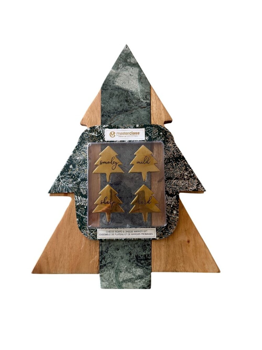 New Masterclass Premium Cheese Board Marker Set Christmas Tree Wood Marble
